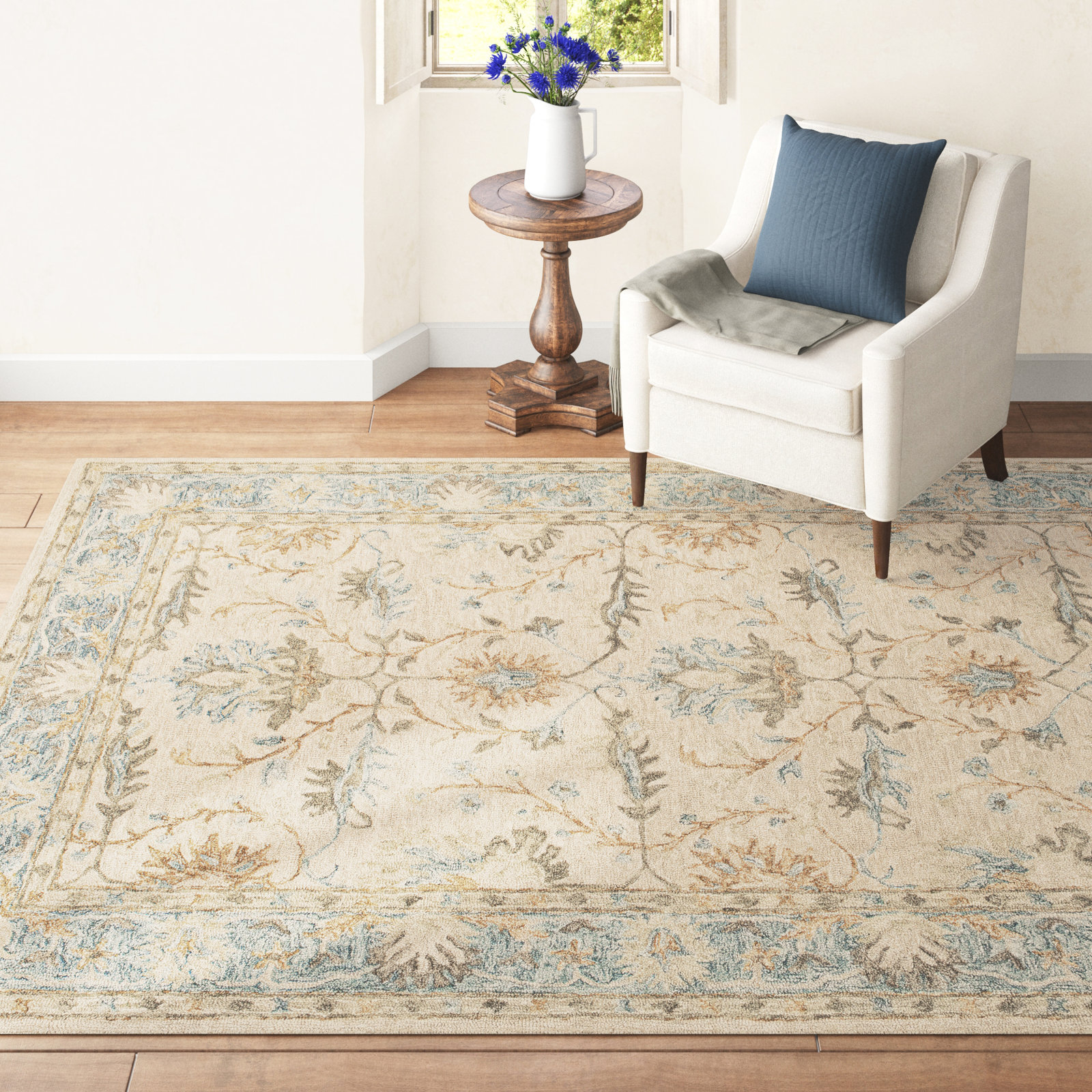 Sienna Beige Gray Hand-Tufted Wool Rug, Rectangle 5' x 7'6"