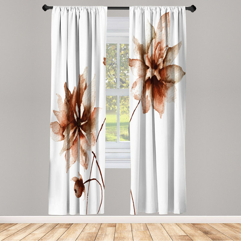 Orange Floral Microfiber Room-Darkening Curtain Panels, Set of 2