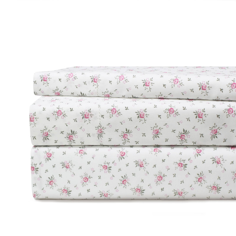 Ensemble de draps en percale 100% coton 200 fils Selma, Très grand, Rose