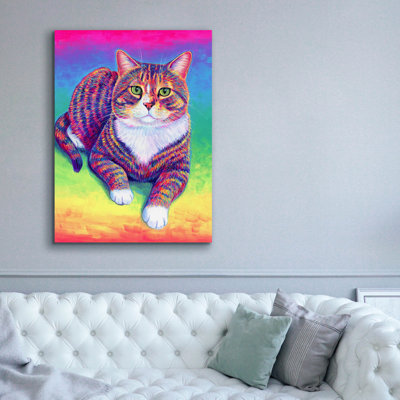 Art mural sur toile Epic Graffiti «Vibrant Rainbow Brown Tabby» par Rebecca Wang, 40 po x 54 po