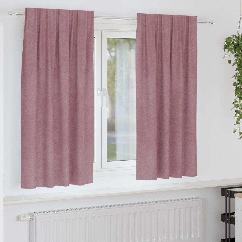 Curtains Polyester 140Cm Sound-Absorbing, Pink, 140cm Width x 175cm Drop