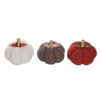 Citrouilles pelucheuses pelucheuses, objets décoratifs, orange, polyester, ensemble de 3, table, salon, récolte d'automne, décoration intérieure