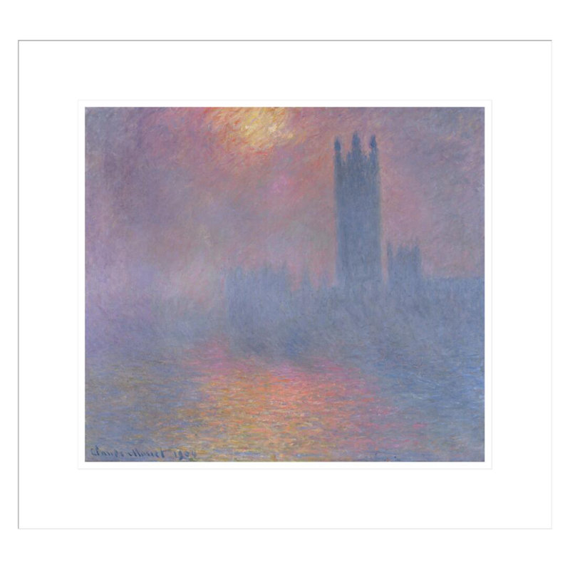 Les chambres du Parlement à Londres avec le soleil brisant le brouillard par Claude Monet, impression giclée encadrée