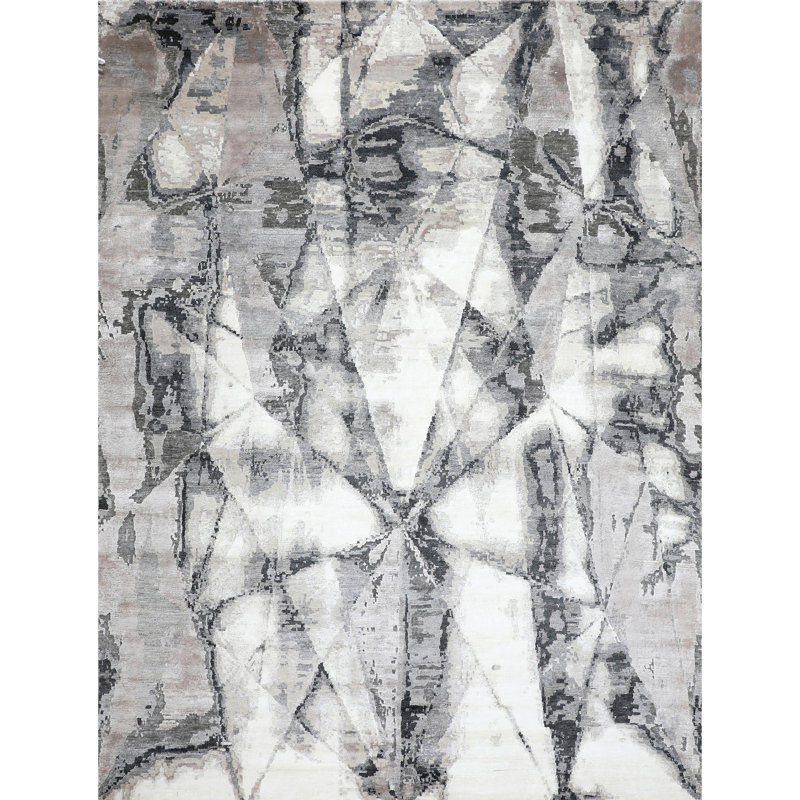 Abstract Area Rug in Ivory, Rectangle 2' x 3'