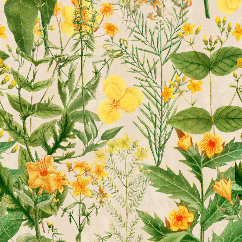 Florilegium Floral Wallpaper Roll, Green/Yellow/Taupe