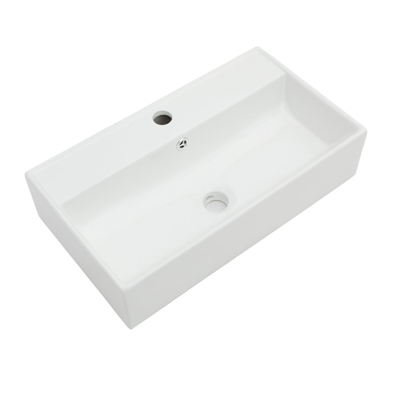 21" x 12" Wall Mount Bathroom Sink Wall Hung White Ceramic Bathroom Sink with Faucet Hole