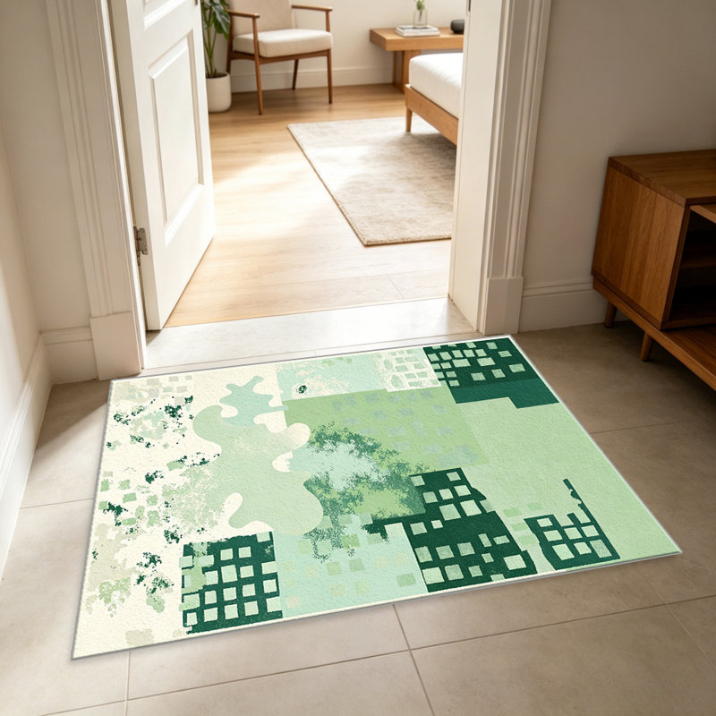 Green Abstract Patchwork carpet-easy to clean, machine-washable, soft and comfortable; suitable for door mats, kitchens, living rooms, bedrooms, corridors, and laundry areas. Easy to clean, durable carpet for home decoration.