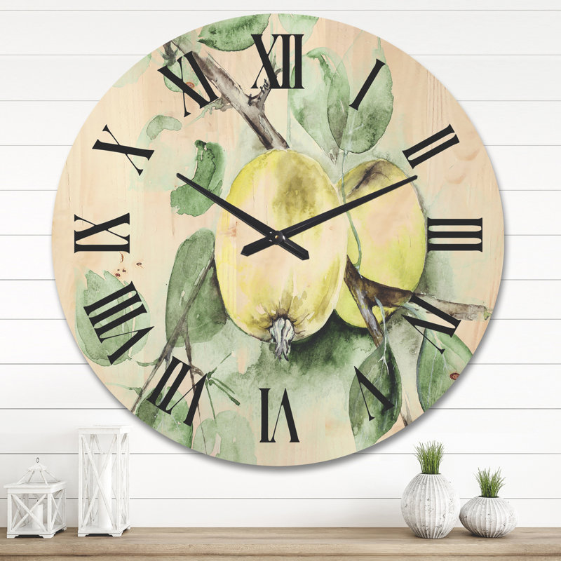 Vintage vert Appels - horloge murale en bois de ferme, Grand