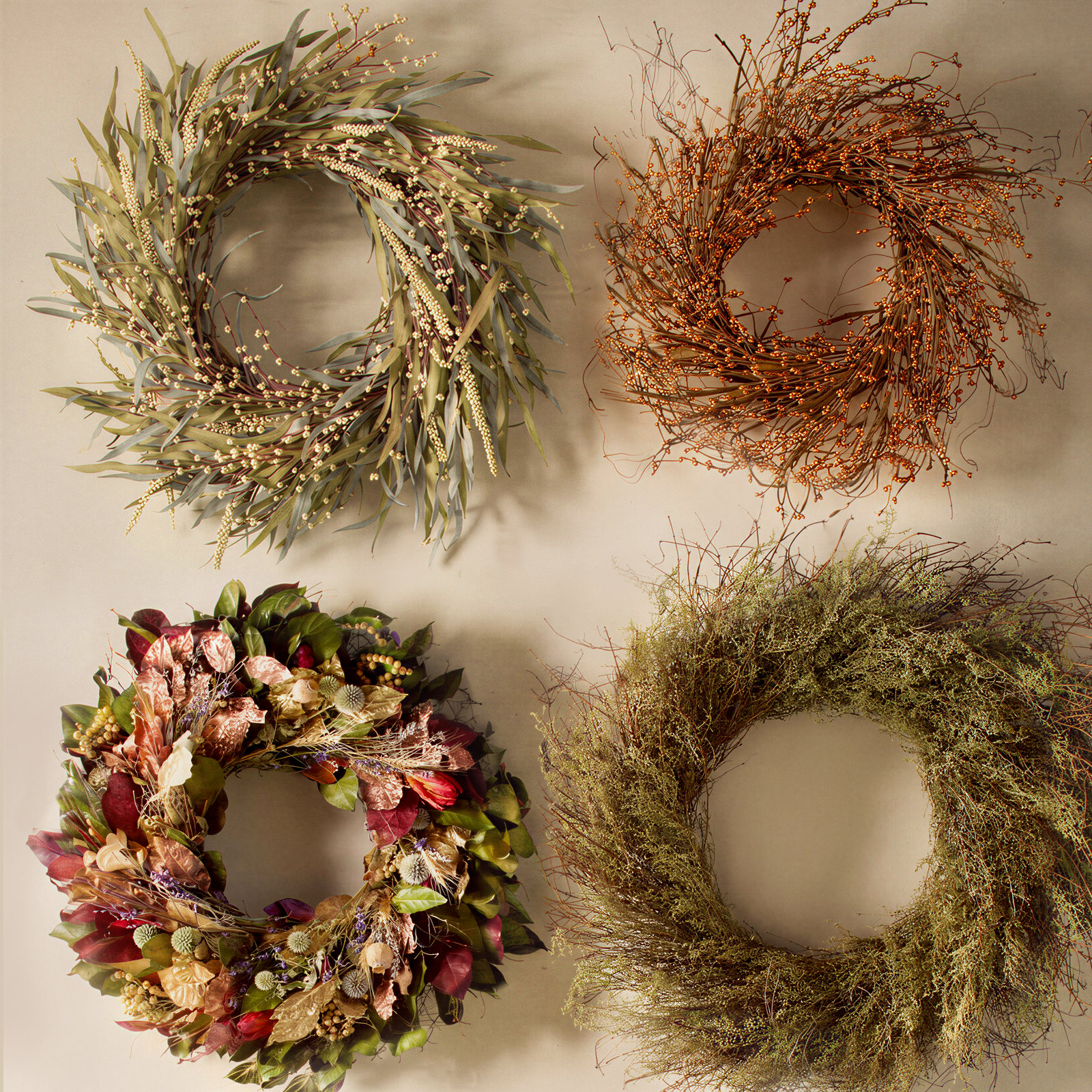 24" Grass, Berry Thanksgiving Wreath, Cream