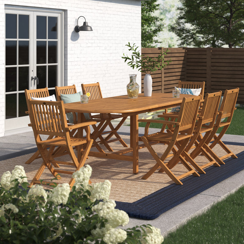 Anautica 8 - Person Teak Wood Patio Dining Set with Oval Table