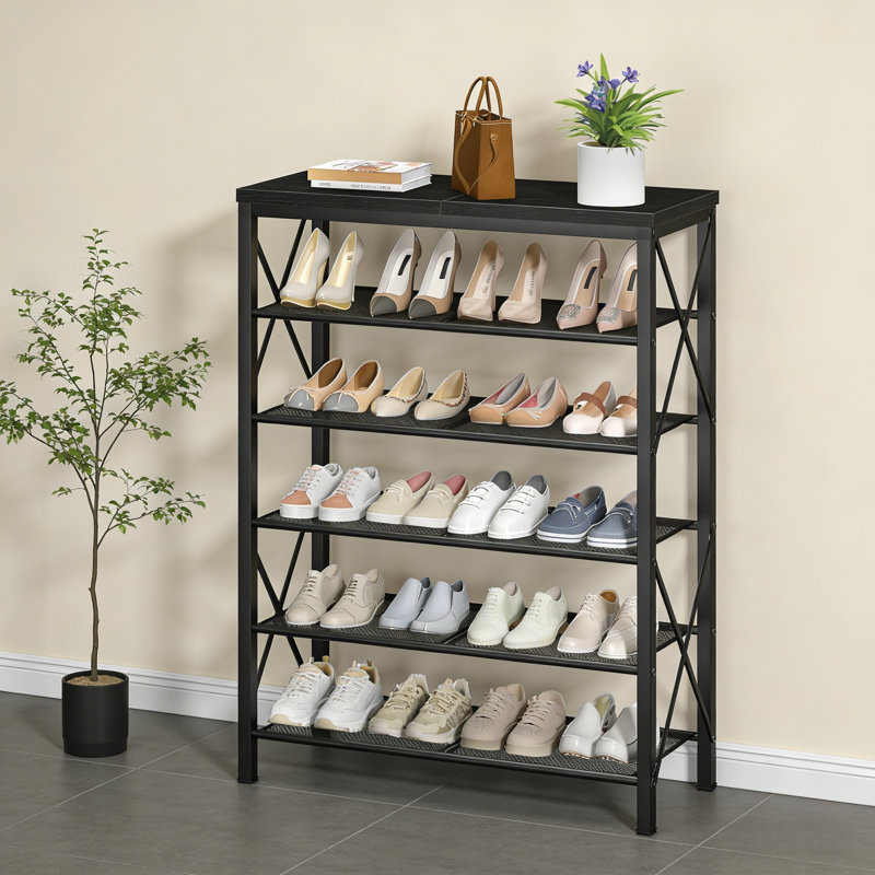 Metal Shoe Rack With Wooden Top, 4-Tier Shoe Organizer For Entryway, Closet And Doorway, 39.2" H x 27.8" W x 10.8" D