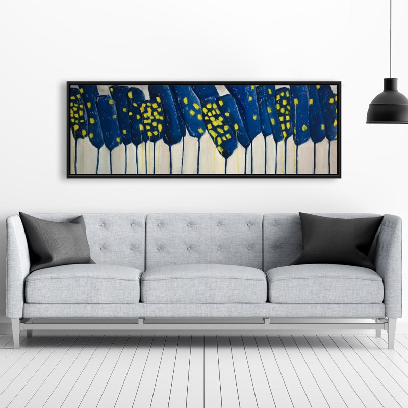 Fleurs bleues abstraites - Toile encadrée beige pour la décoration intérieure