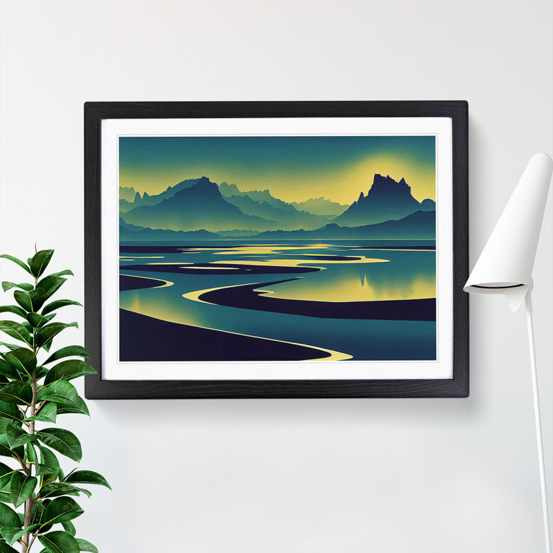 Lake Beneath Mountains - Single Picture Frame Print, Black Framed, 46cm H x 64cm W x 2cm D