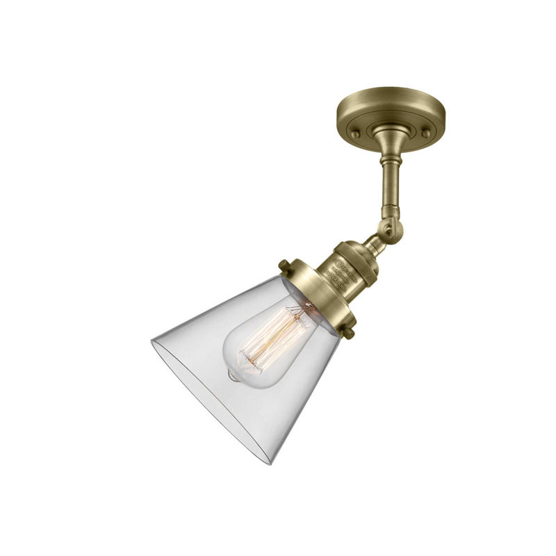 Applique murale 1 lumière Cone, Ampoule non incluse, Laiton antique, Clair