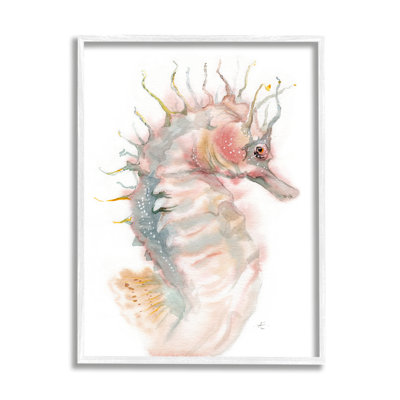 Minimal hippocampe, aquarelle, peinture animalière aquarelle XXL, estampe numérique encadrée noire