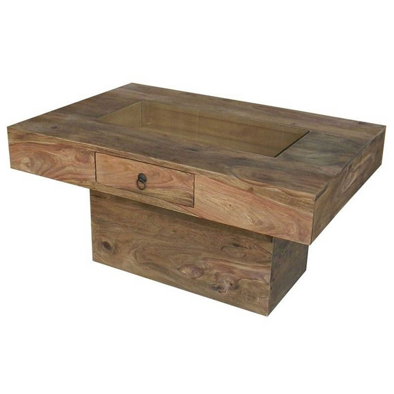 Leeds Solid Wood Solid Wood Block Coffee Table with Storage