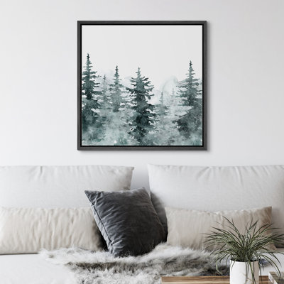 Winter Abstract Pine Tree Forest Rustic Snow Vintage Holiday Decor Framed Canvas Print Wall Art