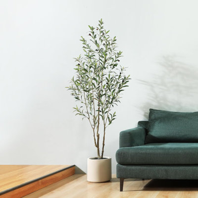 Adcock Faux Olive Tree in White Planter, Lifelike Fake Olive Plant for Indoor and Outdoor Decor