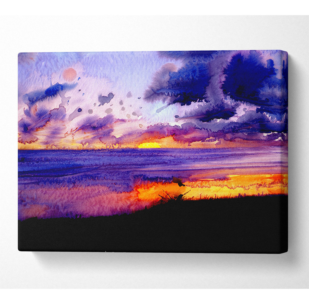 Blazing Ocean Sunset Leinwand Aquarell