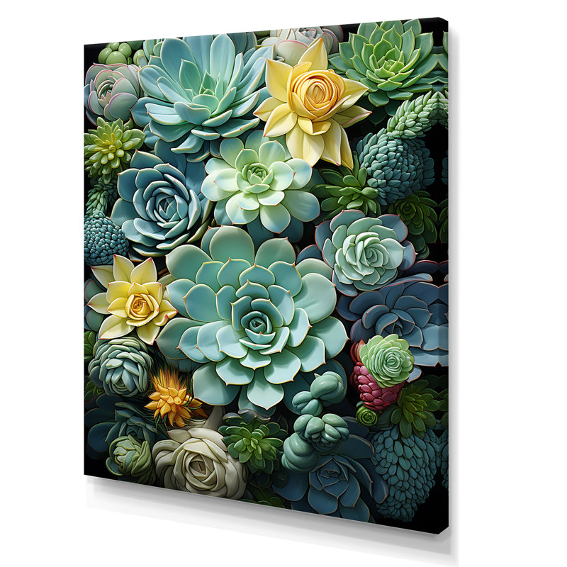Jeliyah Green Succulents Serenity Garden III, H 32 po x l 16 po x P 1 po, Toile tendue