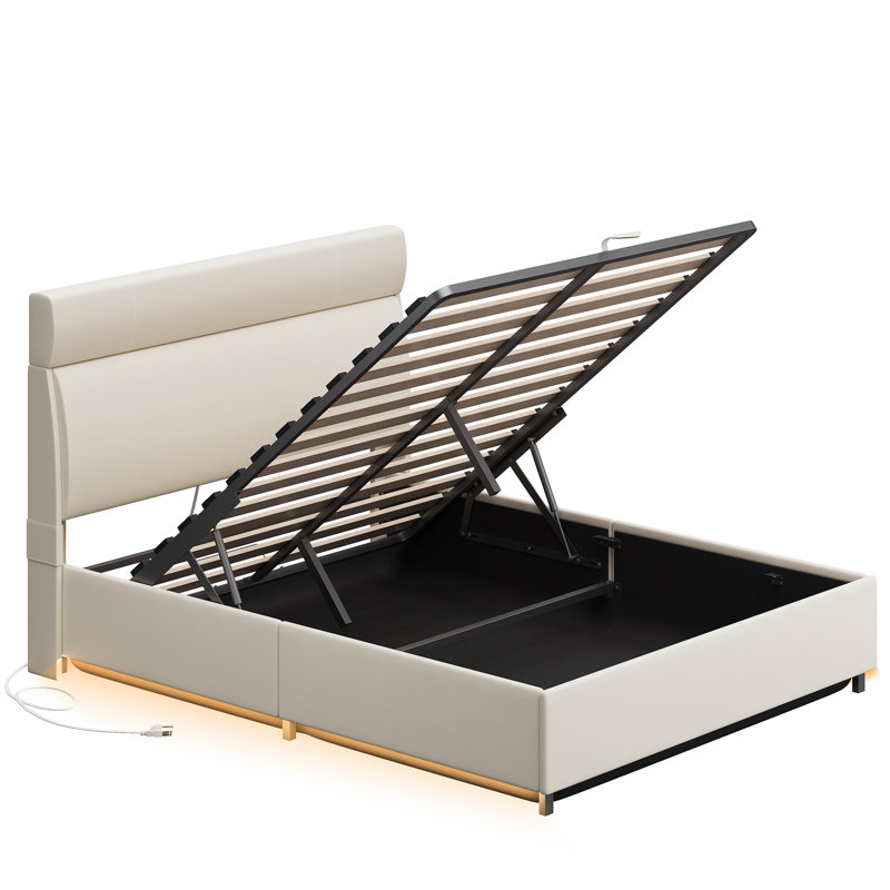Bed Frame with Headboard, Platform Bed with Thickened Metal Frame, Lift Up Storage Bed with Motion Sensor Light, No Box Spring Needed