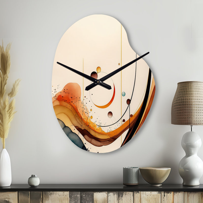 «Burnt Orange Waves Abstract V - Minimalisme», forme unique en métal, horloge murale, Petit