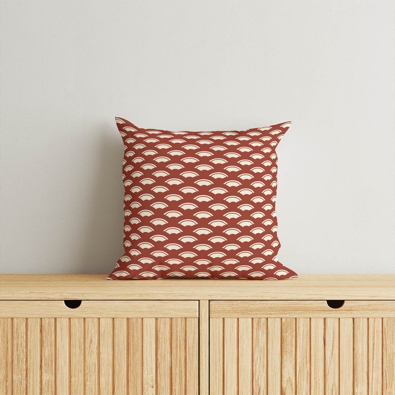 Coussin décoratif vague japonaise, Brique d'argile, Carré 16 po