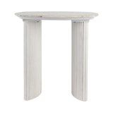 24"Catalina Travertine&Fluted Wood Accent Table/Kd