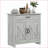 Sideboard Buffet Cabinet, Farmhouse Barn Door with Drawer &amp; Adjustable Shelf, Stone Gray | MDF, Particleboard-1465791939