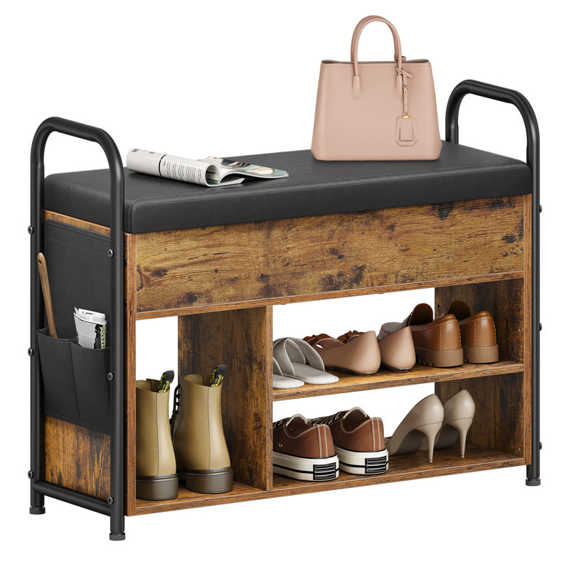 6 Pair Shoe Storage Bench, Rustic Brown