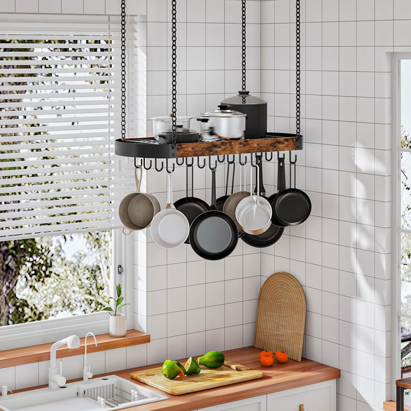 31.7-Inch Hanging Pot Rack, Rustic Brown