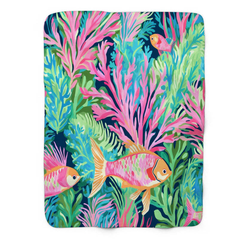 Motif de balise maritime - 1 pièce Sherpa Premium, L 50 po x L 60 po, Motifs de poissons côtiers