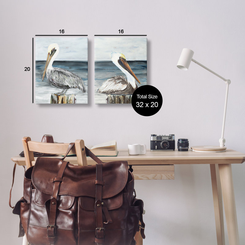 «Beachfront Pelican Log», ensemble de 2 toiles sur toile par Julie DeRice, H 20 po x l 16 po
