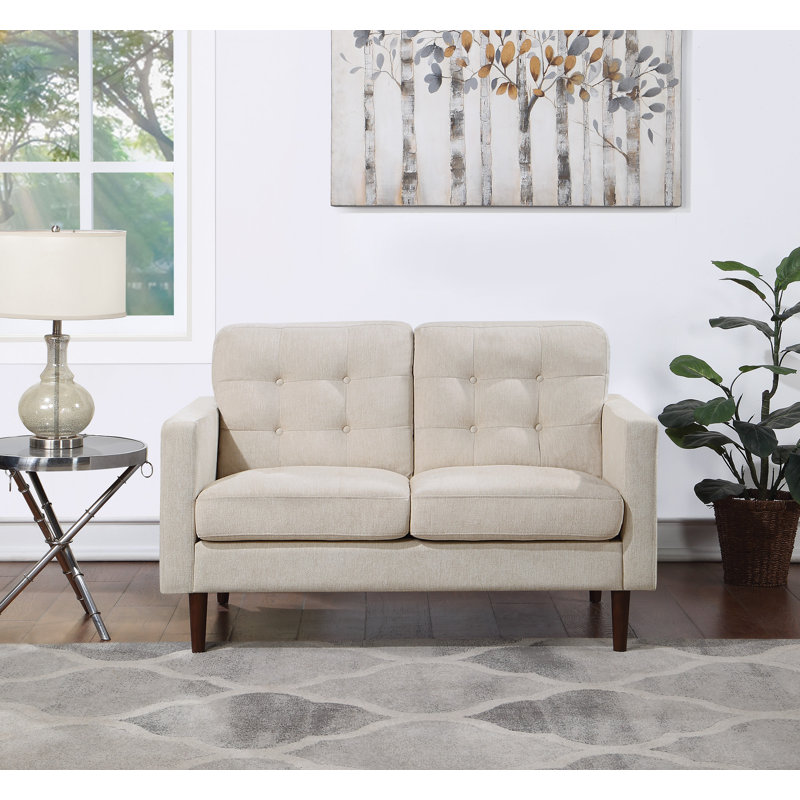 Jaimie-Leigh Mid-Century Loveseat, Cream Polyester
