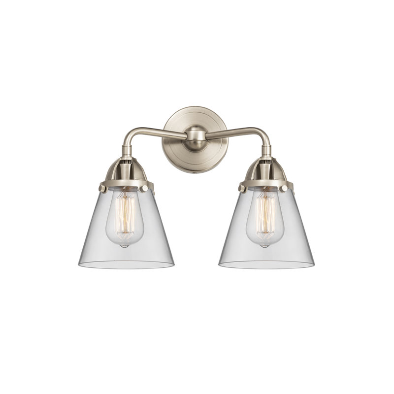 Éclairage pour meuble-lavabo à 2 cônes 6 po, 2 lumières et 14 po Shauna, Incandescente, Transparent, Nickel satiné brossé