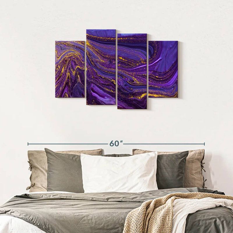 Dynamic Abstract Purple Abstract On Canvas 4 Pieces Set, 27" H x 43" W x 1.25" D