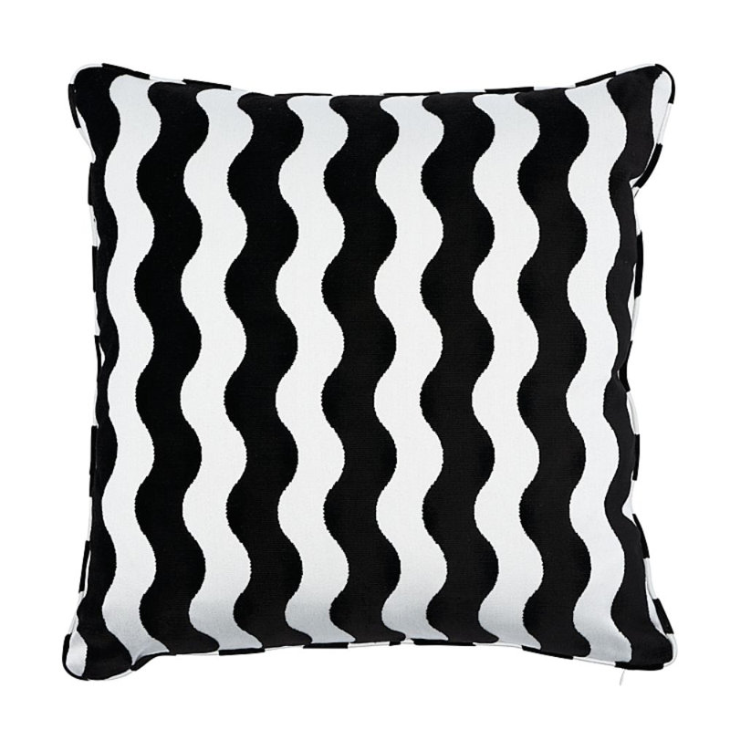 Schumacher x Miles Redd The Wave Pillow, 22" x 22", Black