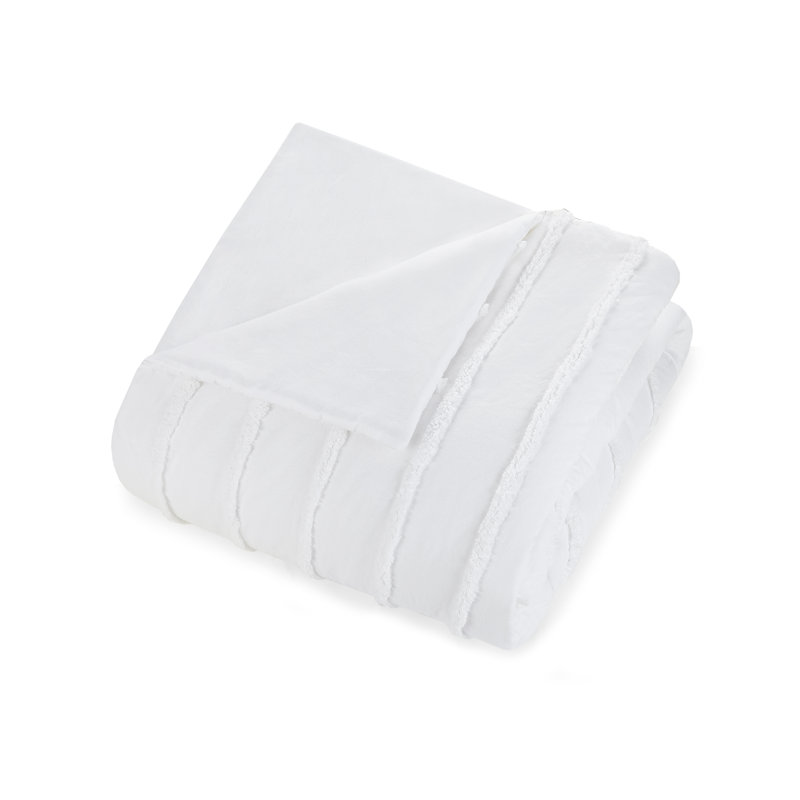 Full White Cotton Chenille Chevron Comforter Set