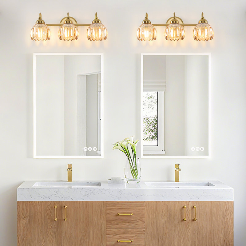 Vintage Bathroom Light Fixtures Tulip Glass Shade (Bulbs Not Included), Rose Gold, 3 Lights