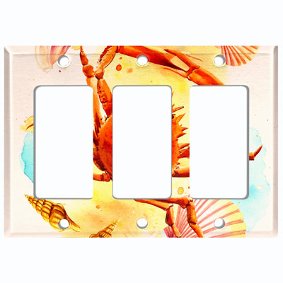 Metal Light Switch Plate Outlet Cover (Sea Crab Shell Sand Beach  - Triple Rocker)