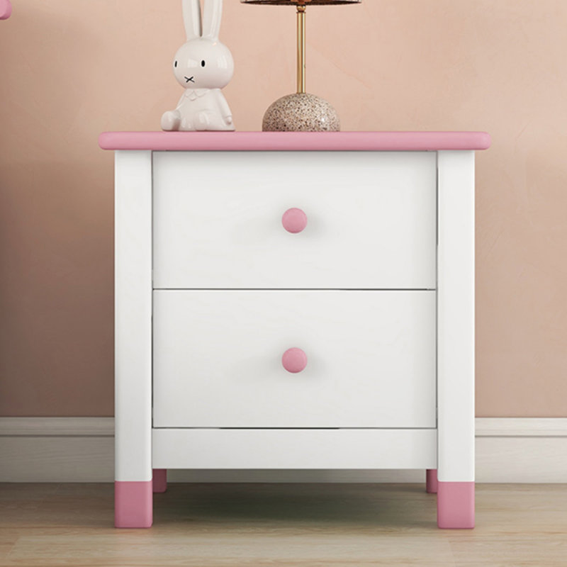 Table de chevet en bois avec deux tiroirs pour enfants, peu encombrante et polyvalente, Rose