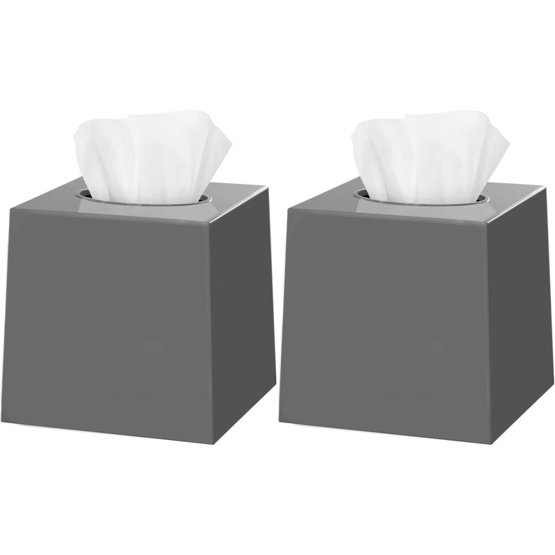Dwellza Home Square Plastic Tissue Box Cover 2 Pack, Gray