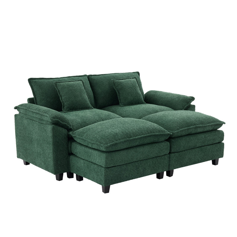 Canapé modulaire rembourré Natanael 4 places avec méridienne réversible et méridienne inclinable Natanael, Green Chenille