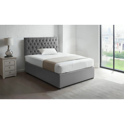4FT6 Double Grey Suede Divan Bed Set with 20'' Headboard & 10'' Spring Memory foam Mattress  Jaquish