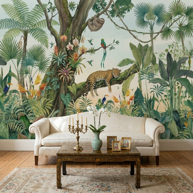 Papier peint léopard forêt tropicale, Texturé non collé, 140 po x 108 po