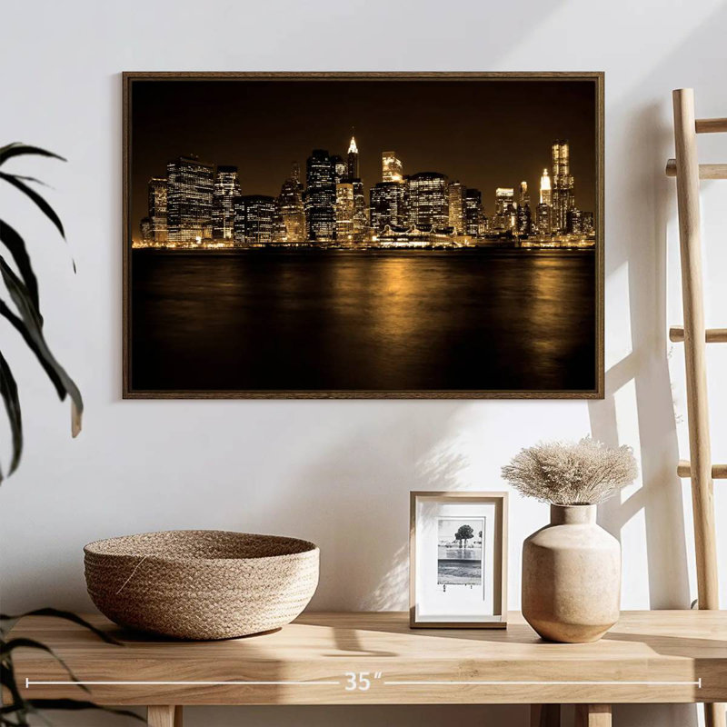 Manhattan, New York, 25 po x 17 po, Cadre flottant en noyer