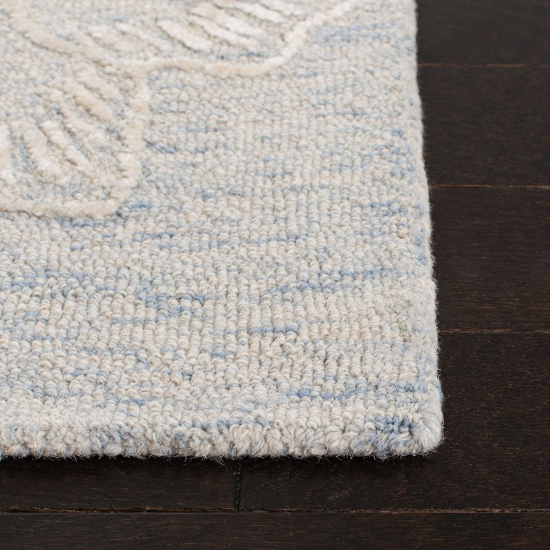 Salaam Hand Tufted Wool/Viscose Floral Rug in Light Blue/Ivory, Square 6'