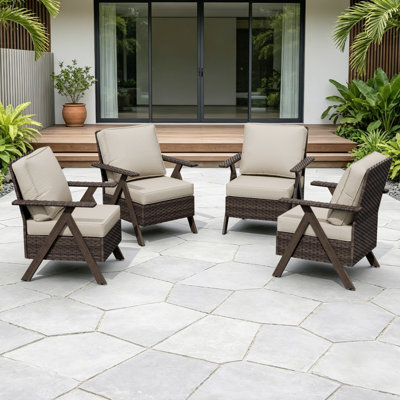 Wicker Patio Dining Chairs, All-Weather PE Rattan Chairs with Sturdy Metal Frame, Deep Seating Outdoor Chairs for Backyard Garden Poolside