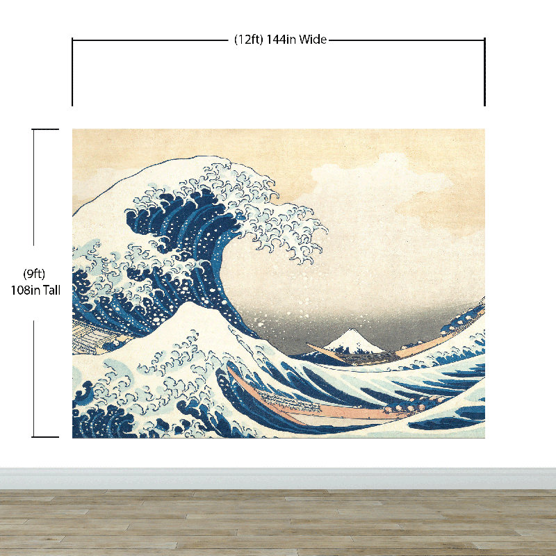 Murale la grande vague par Katsushika Hokusai, L 108 po x l 144 po