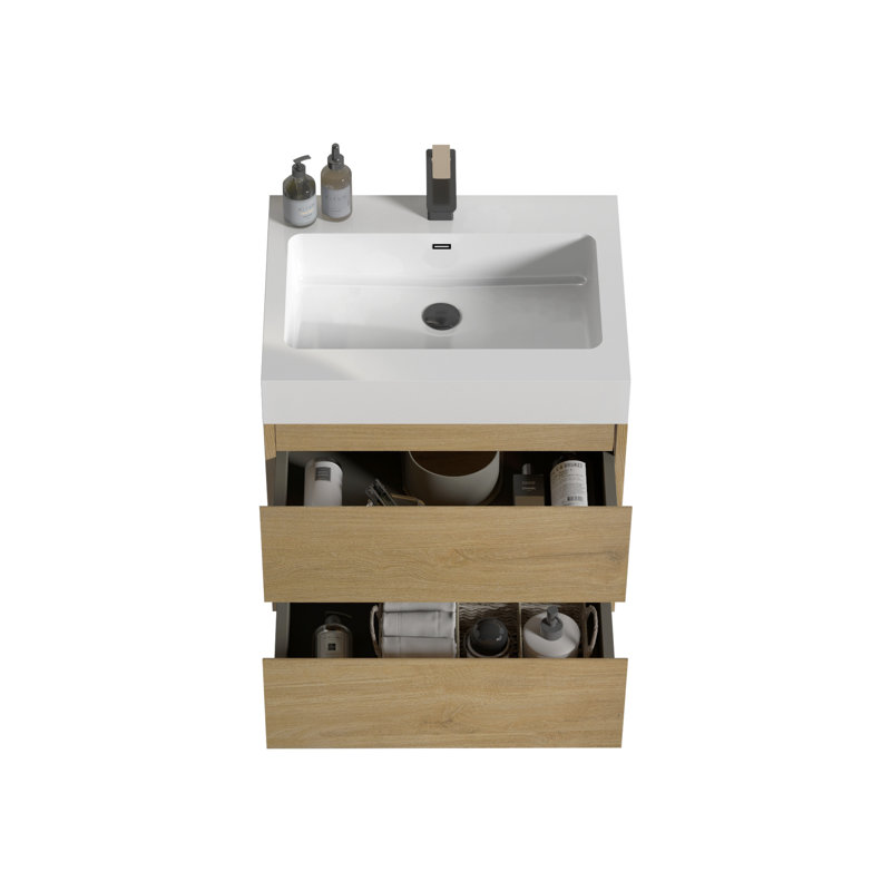 Meuble-lavabo 24 po - Chêne naturel avec meuble-lavabo moderne au design élégant